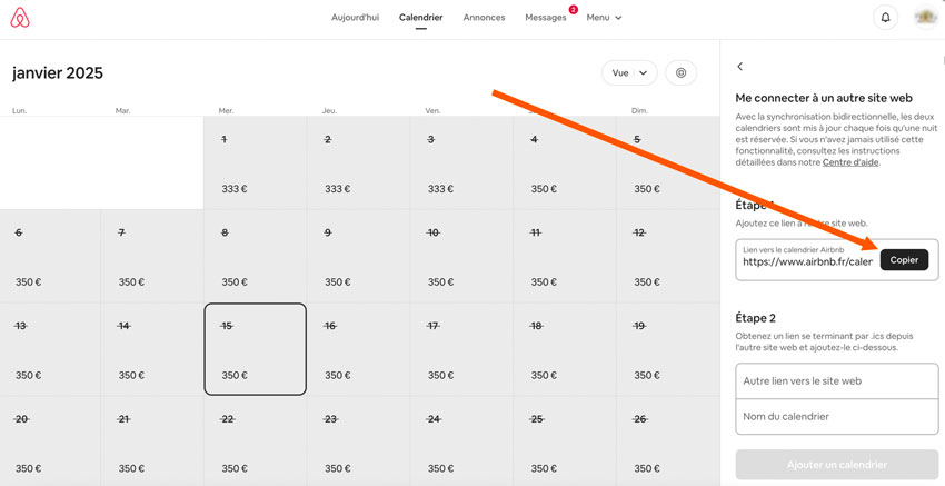 Comment exporter le planning ical Aribnb