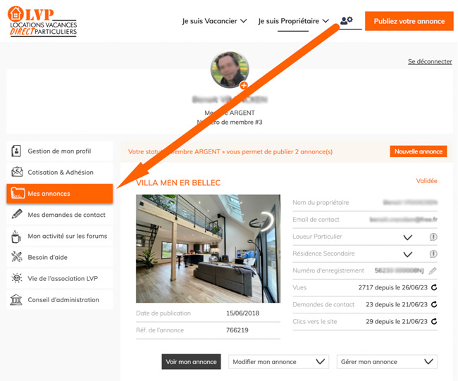 Fourchette-tarifs-LVP-DIRECT-0 Depuis l'onglet "Mes Annonces" de votre espace membre