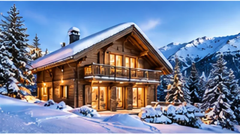 Chalet en bois à la montagne avec vue sur les sommets enneigés