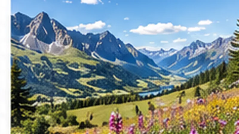 Paysage des Hautes-Alpes avec montagne ensoleillée et fleurs alpines en été