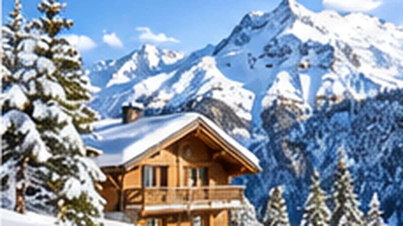 Paysage de montagne en Savoie avec chalets et sommets enneigés