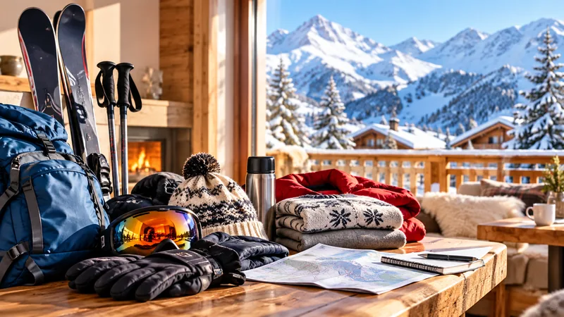 Équipement de ski préparé dans un chalet avant un séjour à la montagne