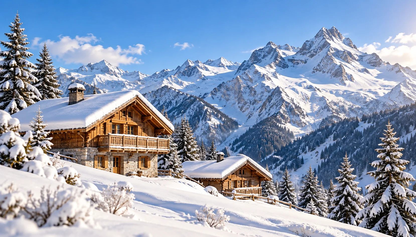Chalets enneigés dans les Alpes pour des vacances à la montagne